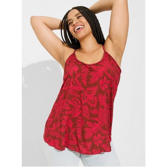 Torrid Tops - Torrid Women's Red Printed Challis Braided Sleeveless Tank Top